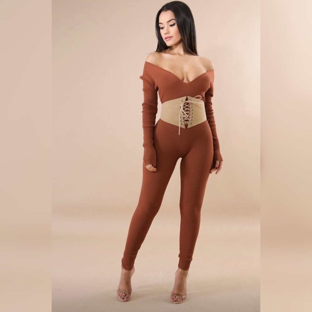HERA/Classic Rib Knit Jumpsuit/ Brown 2L & 2M